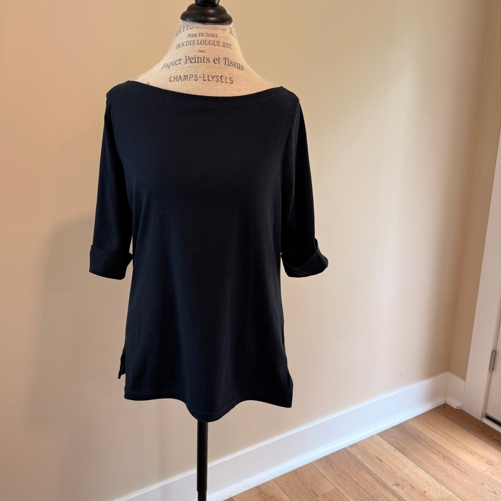 Lauren Ralph Lauren Women's Navy Blue Boat Neck 3/4 Sleeve Shirt Size XL